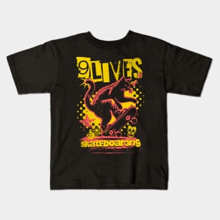 9 Lives Skateboarding Cat Kids T-Shirt
